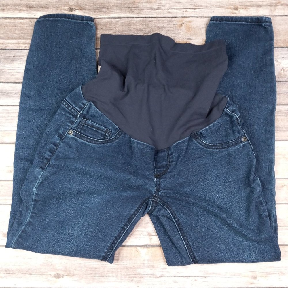Indigo Blue PXS Petite XS Maternity Skinny Jeans Full Panel Lightly Distressed
